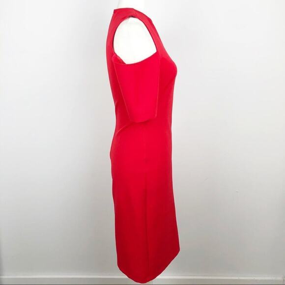 Zara Cut Out Cold Shoulders Holiday Party Shift Midi Dress Red Size Small Xmas - Picture 7 of 16